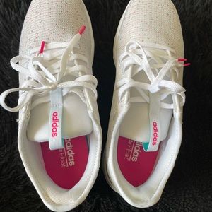 Adidas Women Questar X BYD White /shockpink Shoes 7.5 good preowned condition